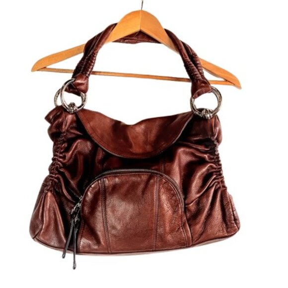 Vintage B. Makowsky Brown Leather Shoulder Bag - Picture 1 of 12